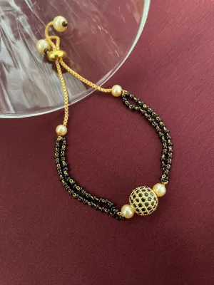 Gold Plated BlacK AD Ball Adjustable Mangalsutra Bracelet