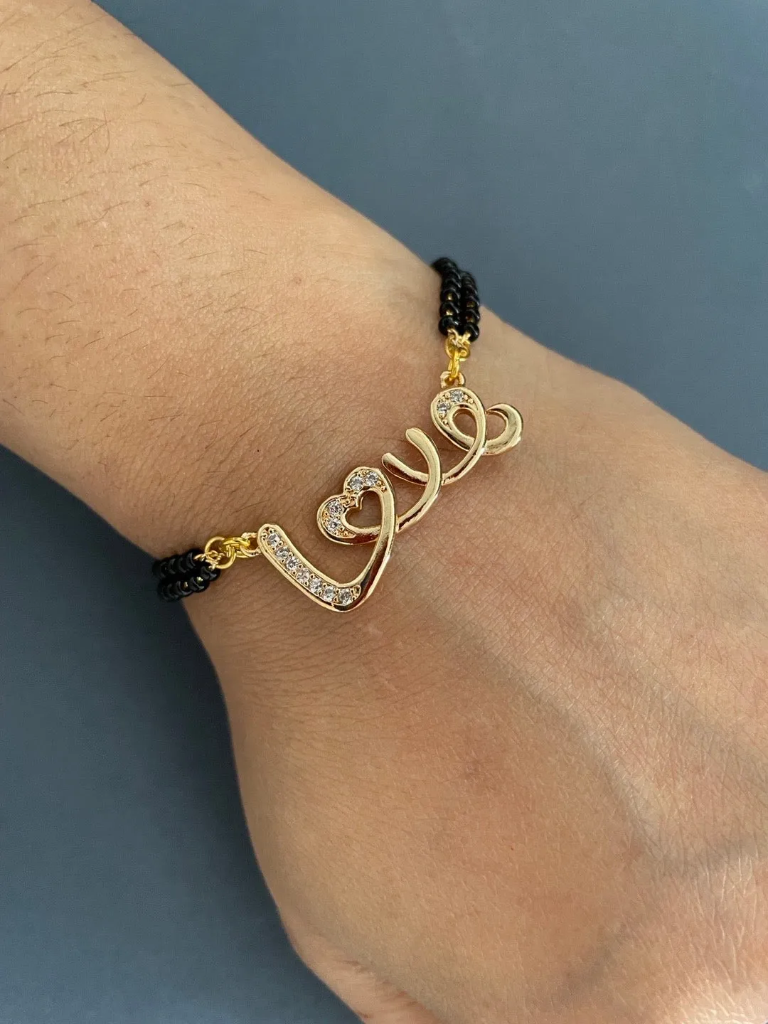 Gold Plated Love Pendant A D Adjustable Mangalsutra Bracelet