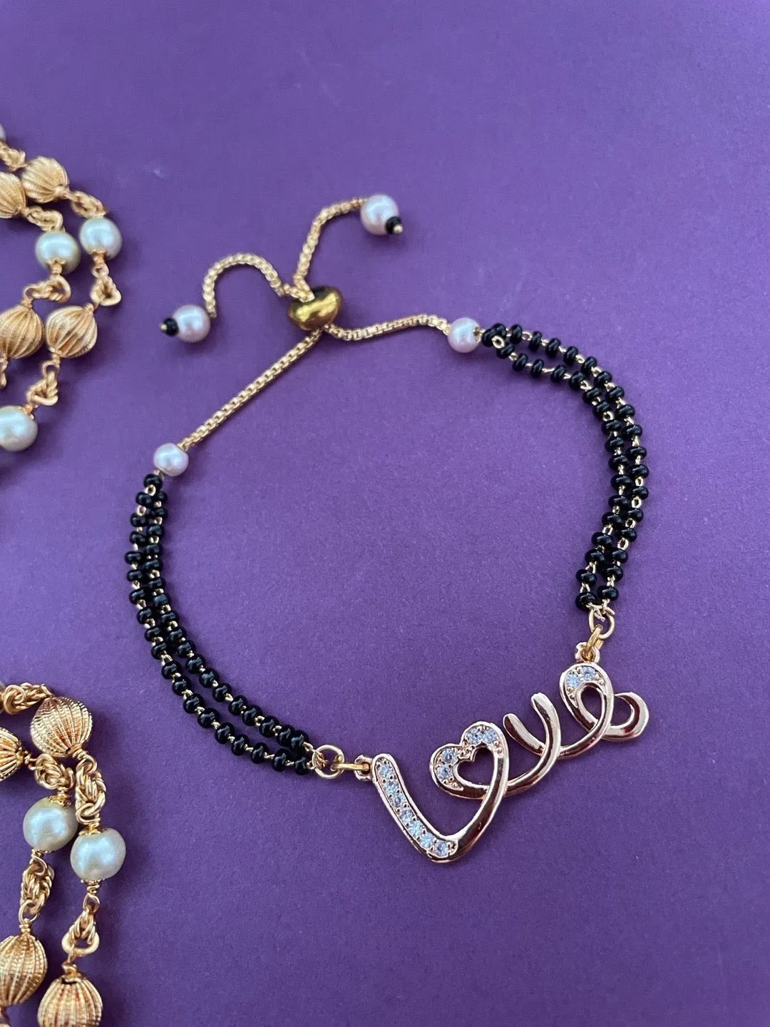 Gold Plated Love Pendant A D Adjustable Mangalsutra Bracelet