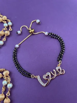 Gold Plated Love Pendant A D Adjustable Mangalsutra Bracelet