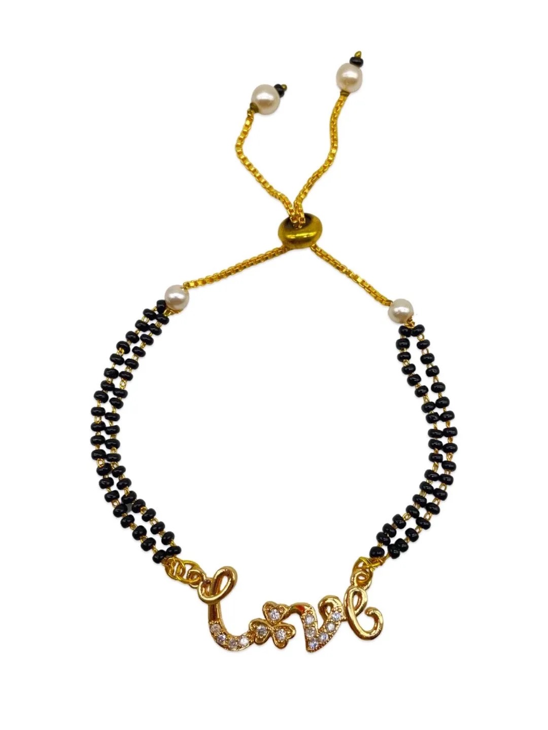 Gold Plated Love Pendant AD Adjustable Mangalsutra Bracelet