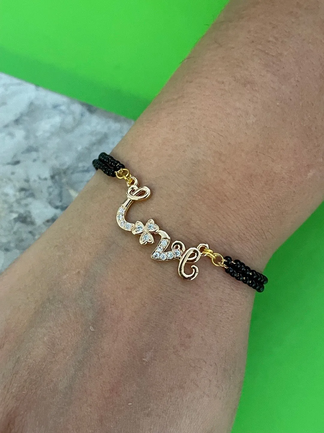 Gold Plated Love Pendant AD Adjustable Mangalsutra Bracelet