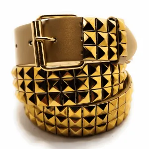 Gold Pyramid Studded Leather Belt Punk