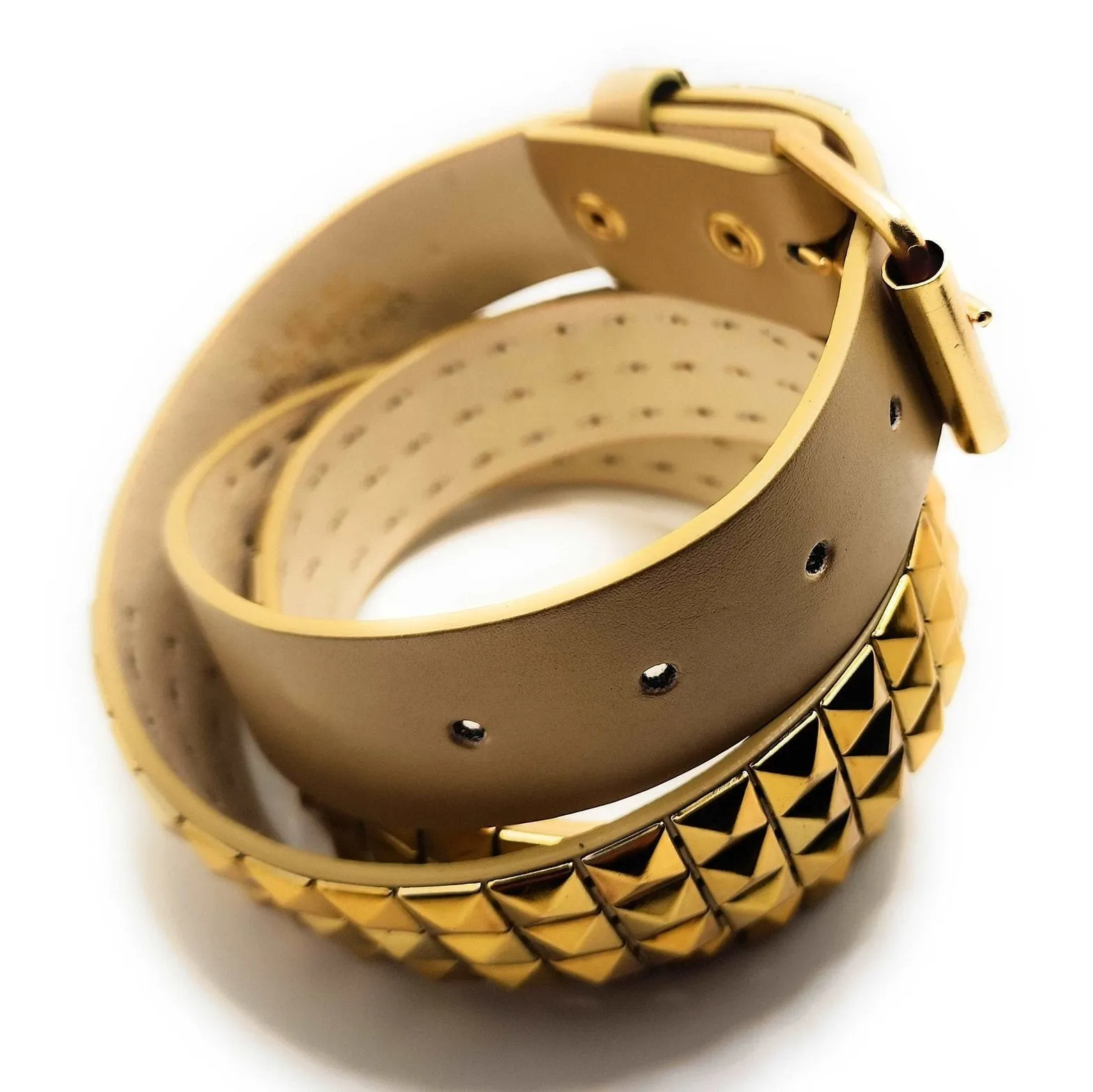 Gold Pyramid Studded Leather Belt Punk