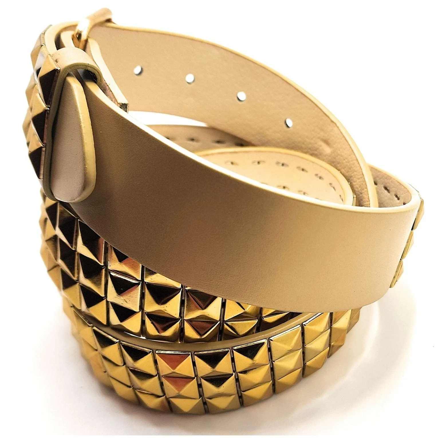 Gold Pyramid Studded Leather Belt Punk