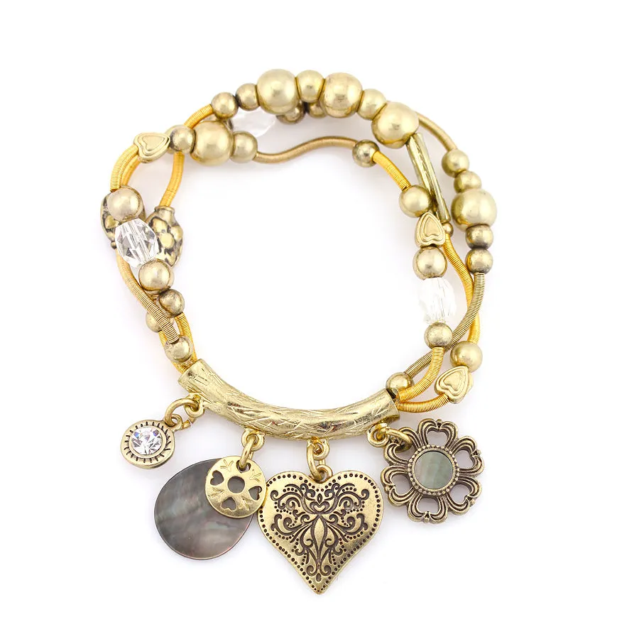 GOLD-TONE METAL CHARM STRETCH BRACELETS  #SB28469 (CH2)