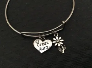 Great Aunt Charm Silver Bangle Silver Adjustable Wire Bangle Charm Bracelet Expandable Trendy
