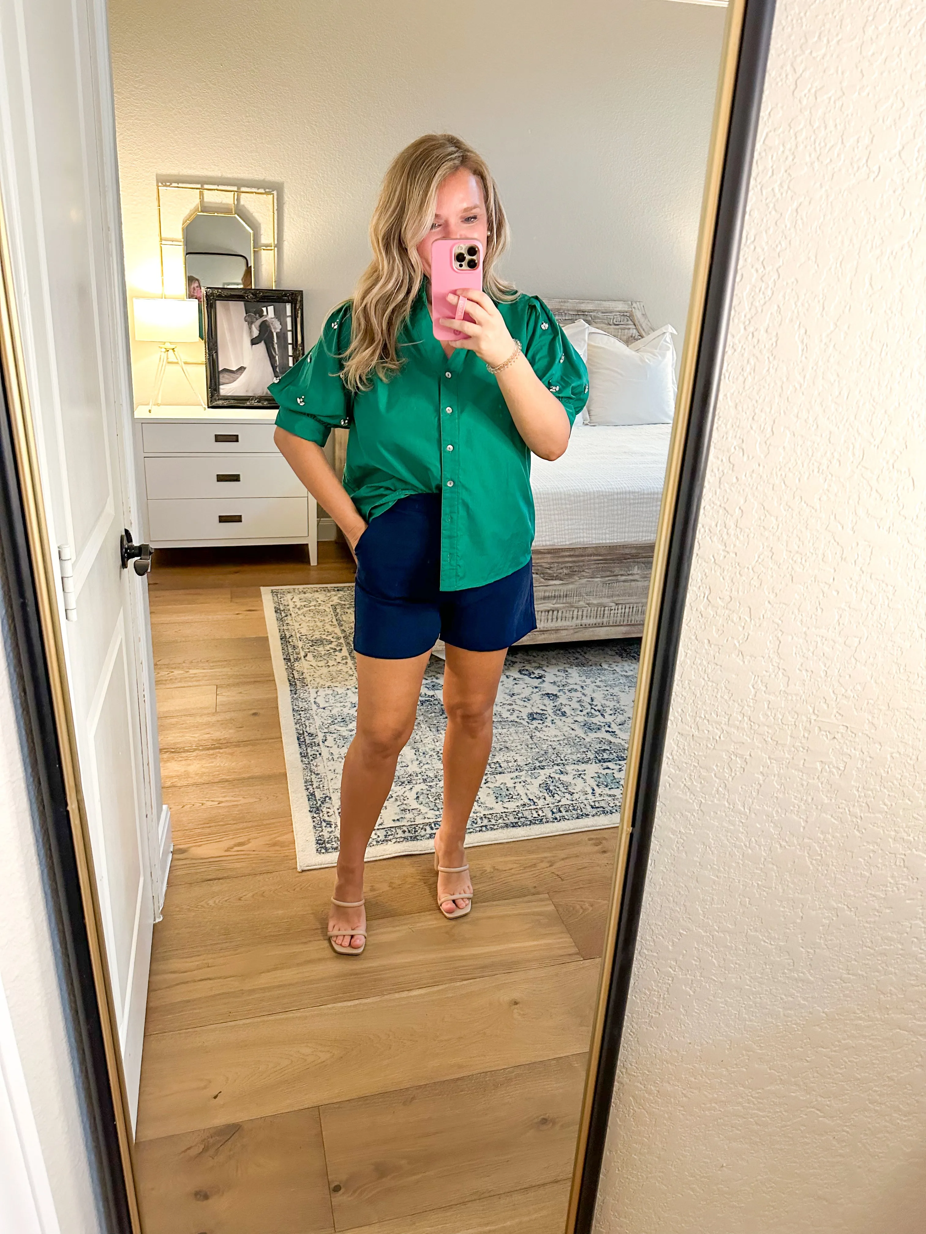 Green Bedazzled Sleeve Blouse