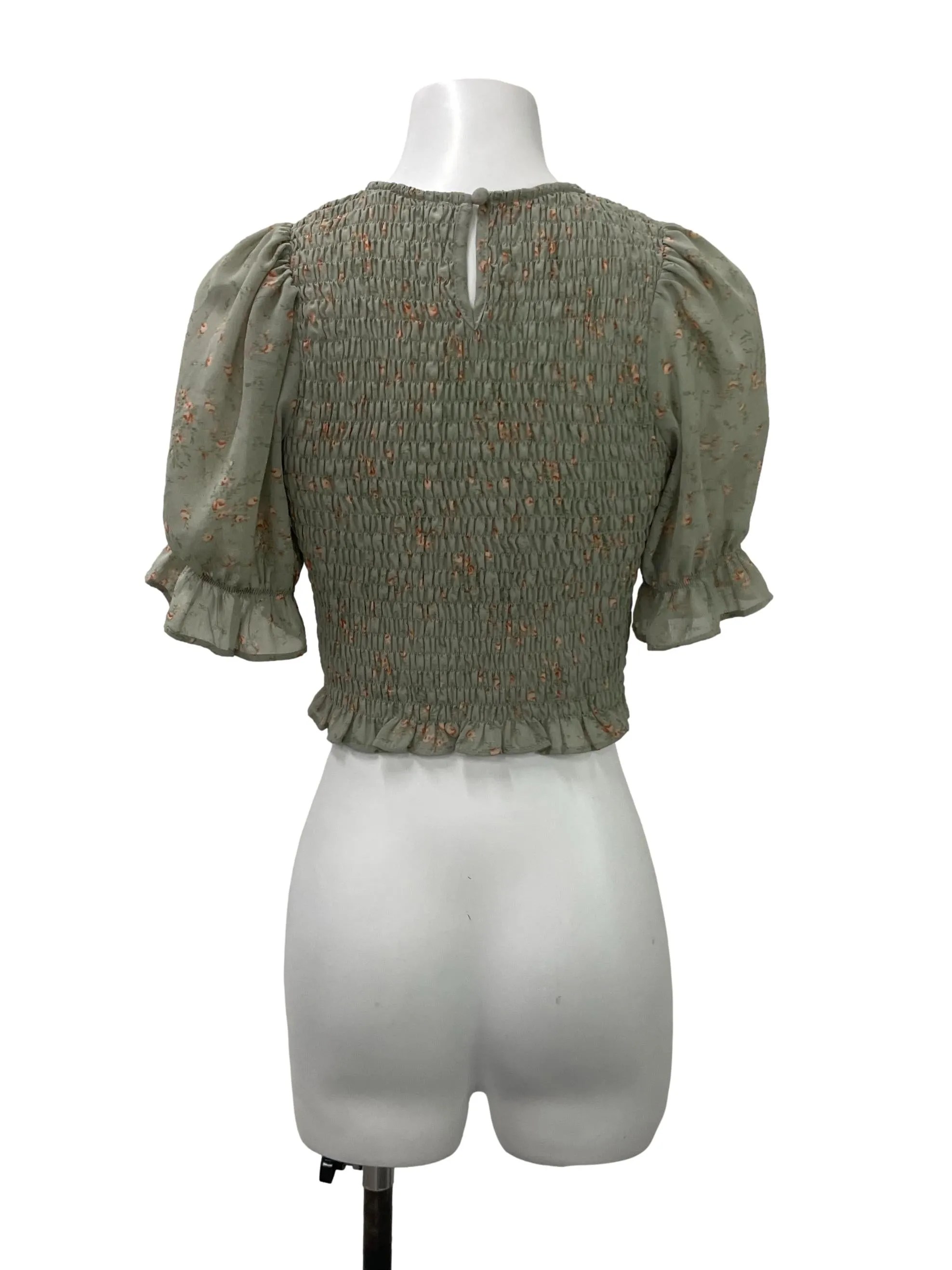 Green Floral Smock Top