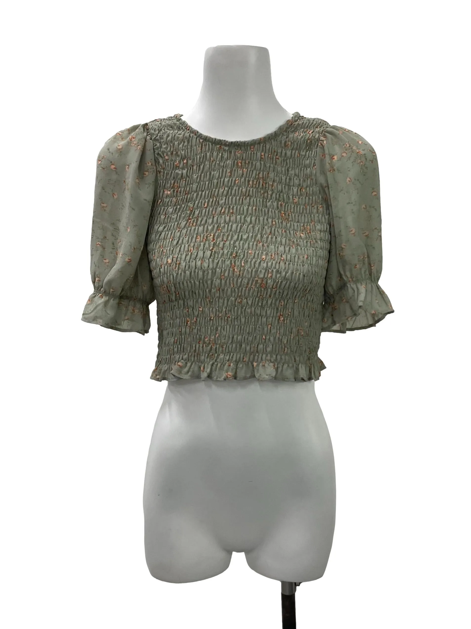 Green Floral Smock Top