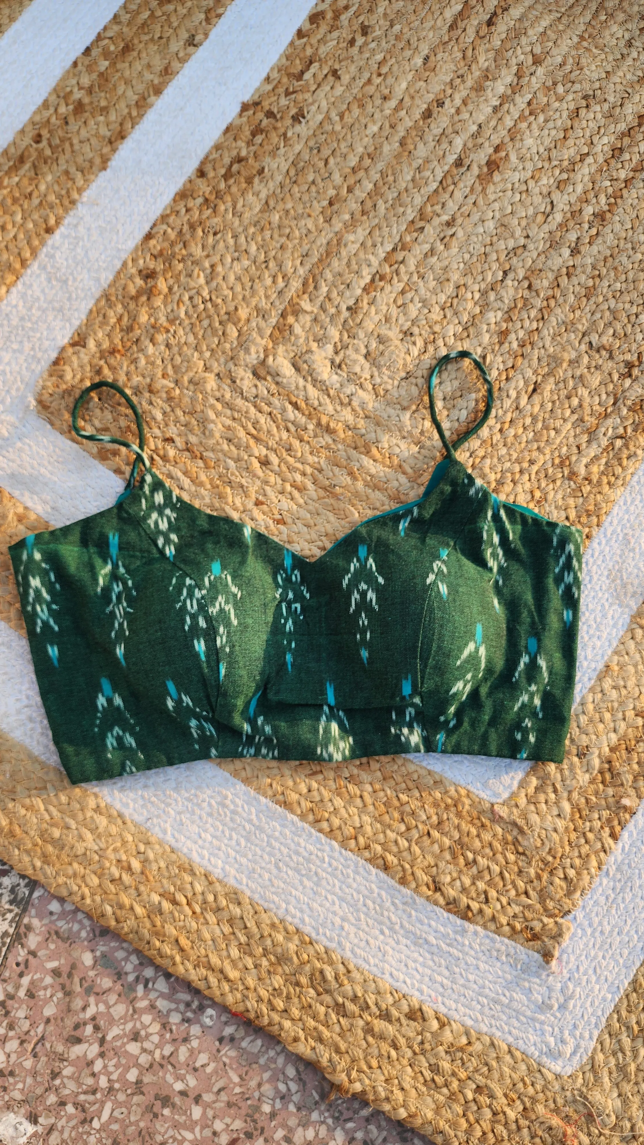 Green Ikat Noddle Strap Blouse