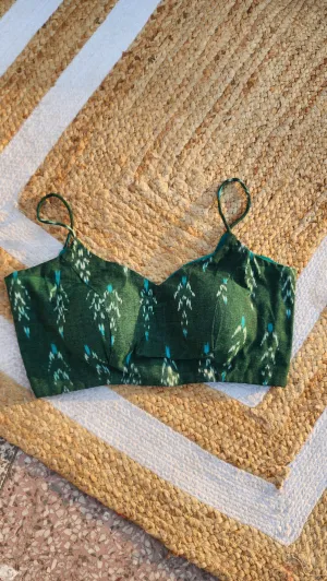 Green Ikat Noddle Strap Blouse