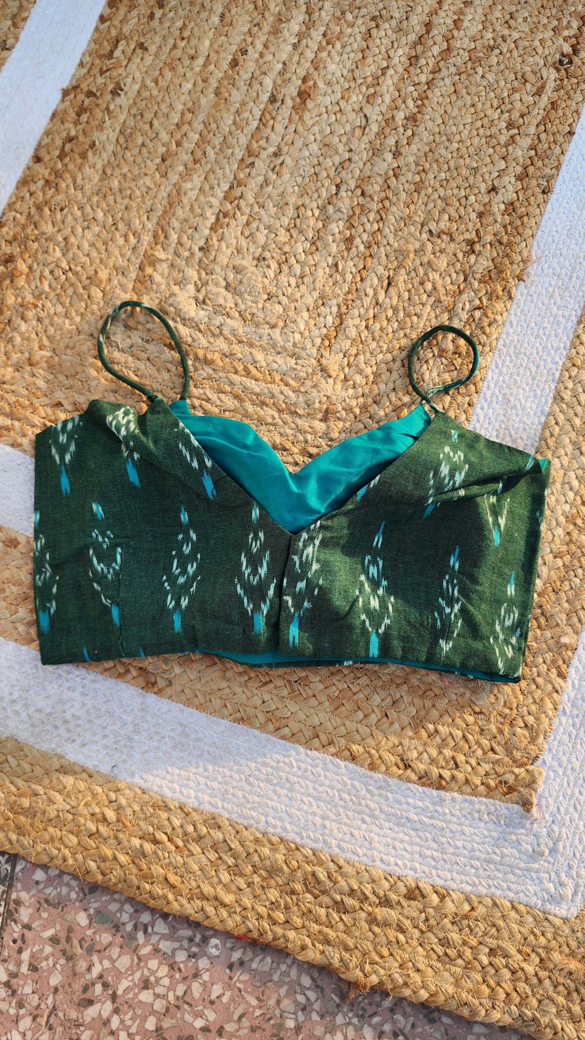 Green Ikat Noddle Strap Blouse