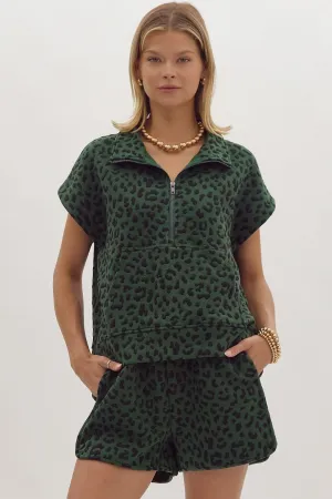Green Leopard Half Zip