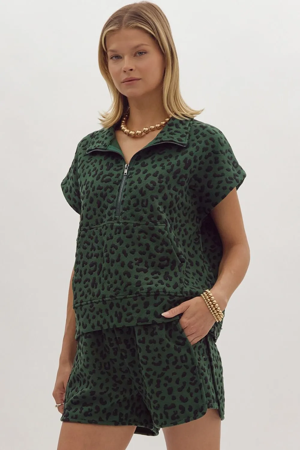 Green Leopard Half Zip