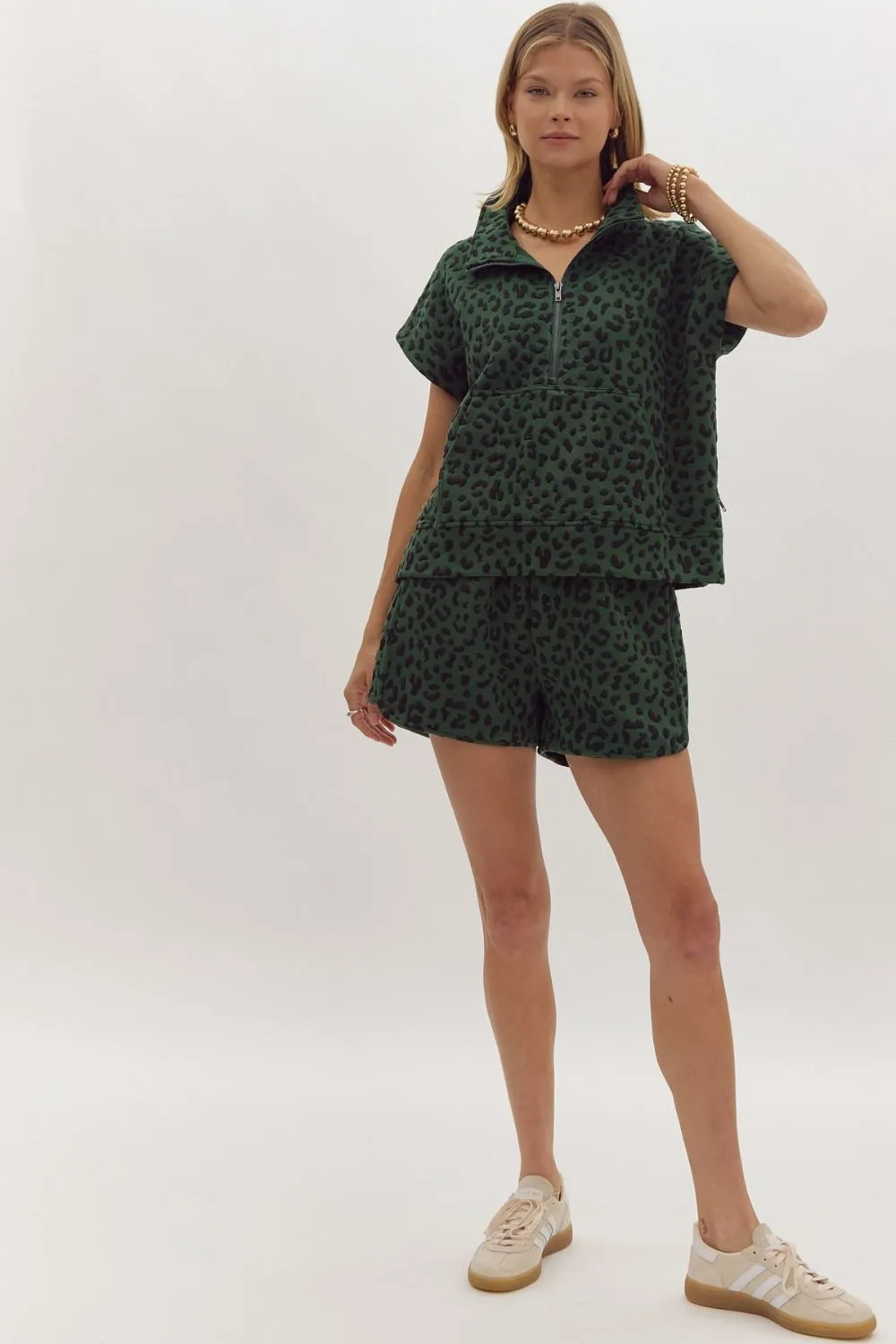 Green Leopard Half Zip