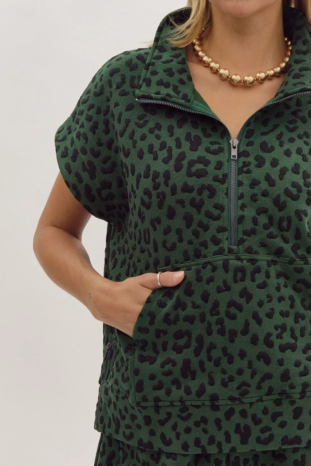 Green Leopard Half Zip
