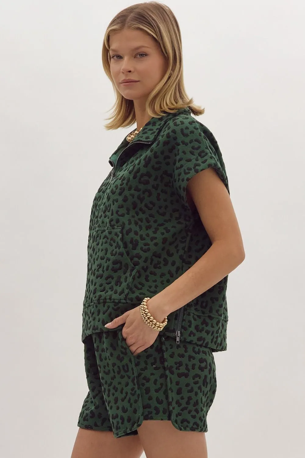 Green Leopard Half Zip