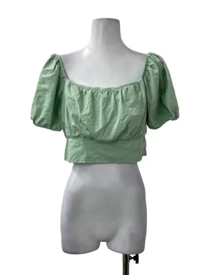 Green Ruched Square Neck Top