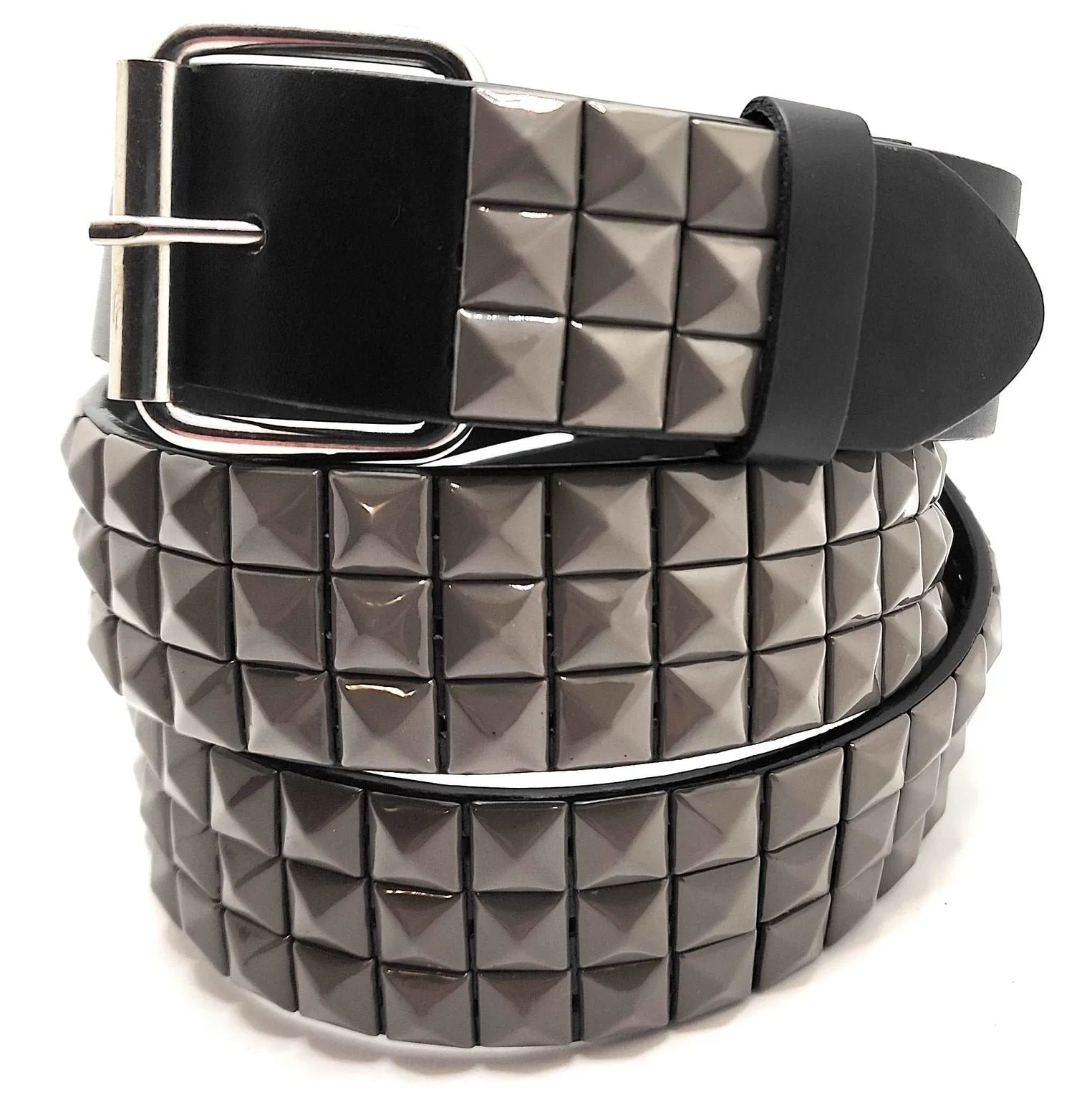 Grey Pyramid Studded Leather Belt Punk
