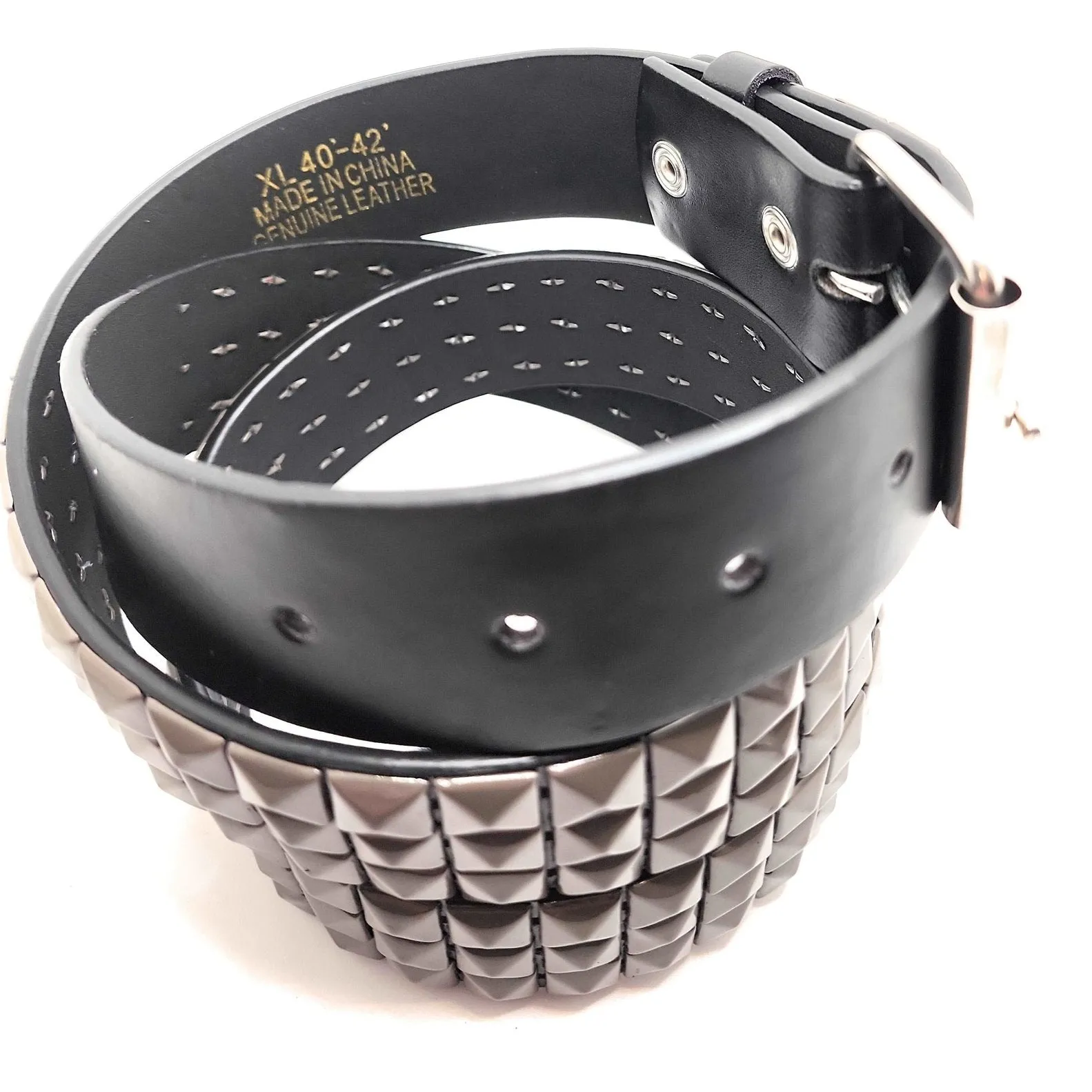 Grey Pyramid Studded Leather Belt Punk