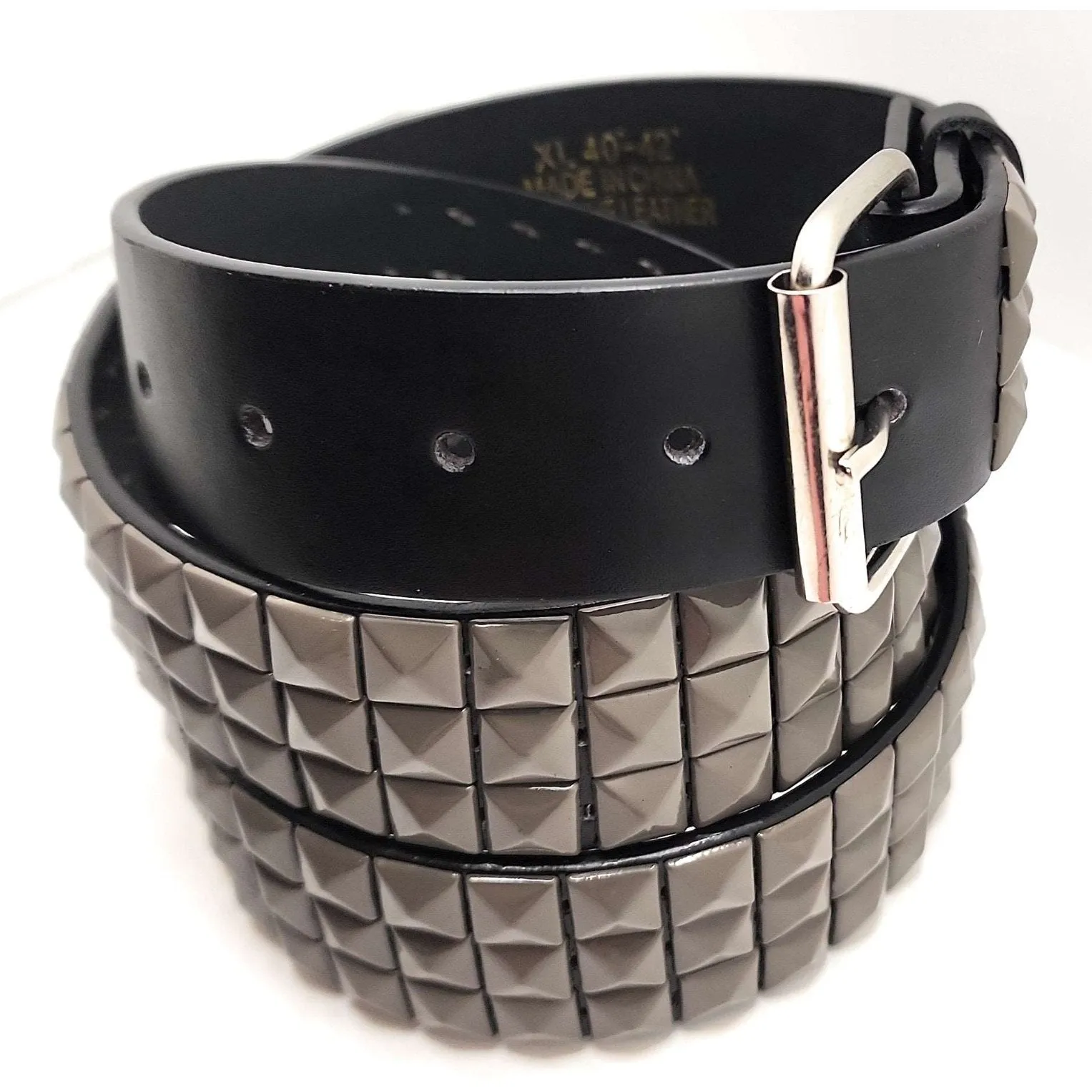 Grey Pyramid Studded Leather Belt Punk