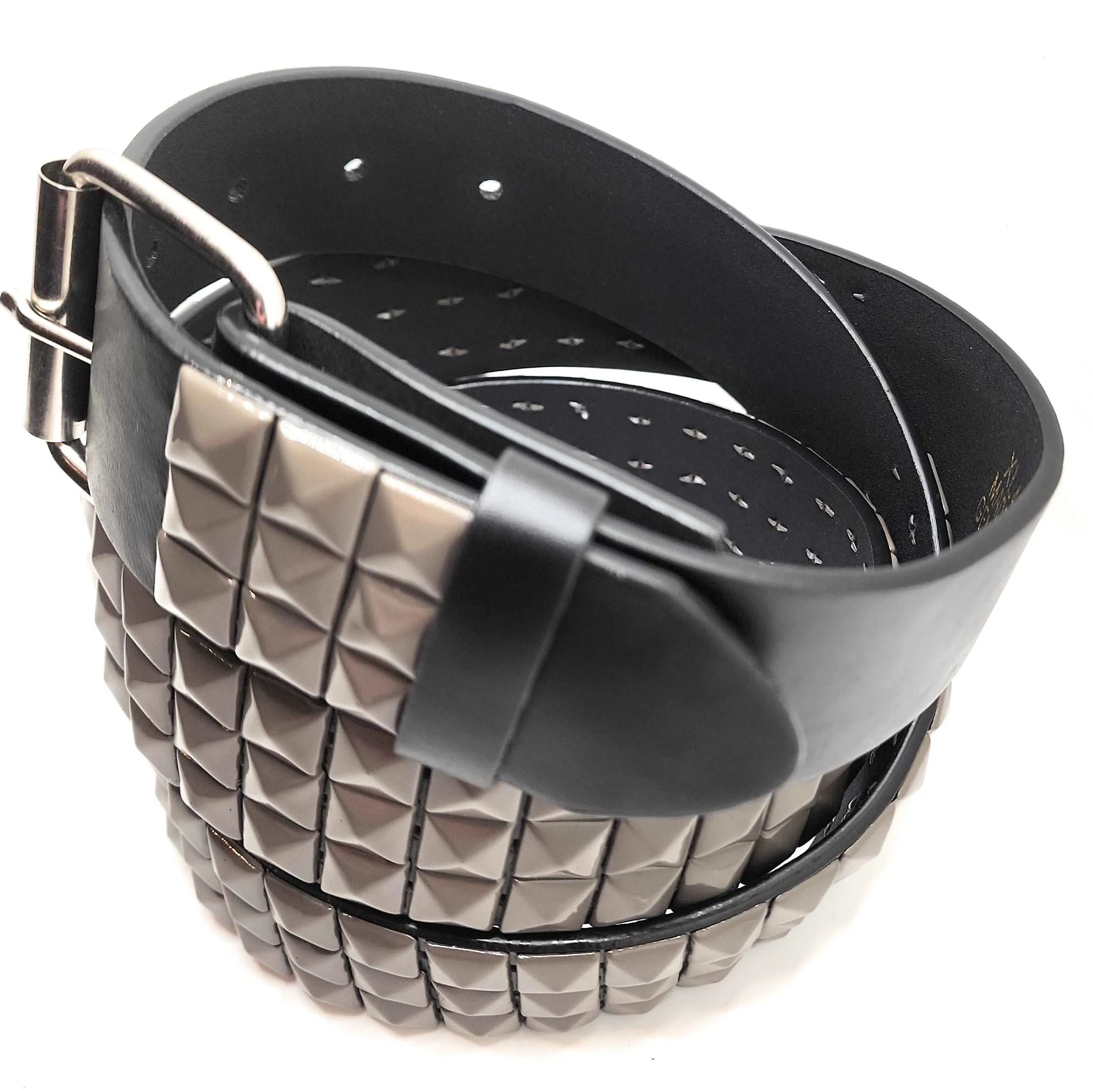 Grey Pyramid Studded Leather Belt Punk