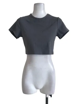 Grey Round Neck Plain Top