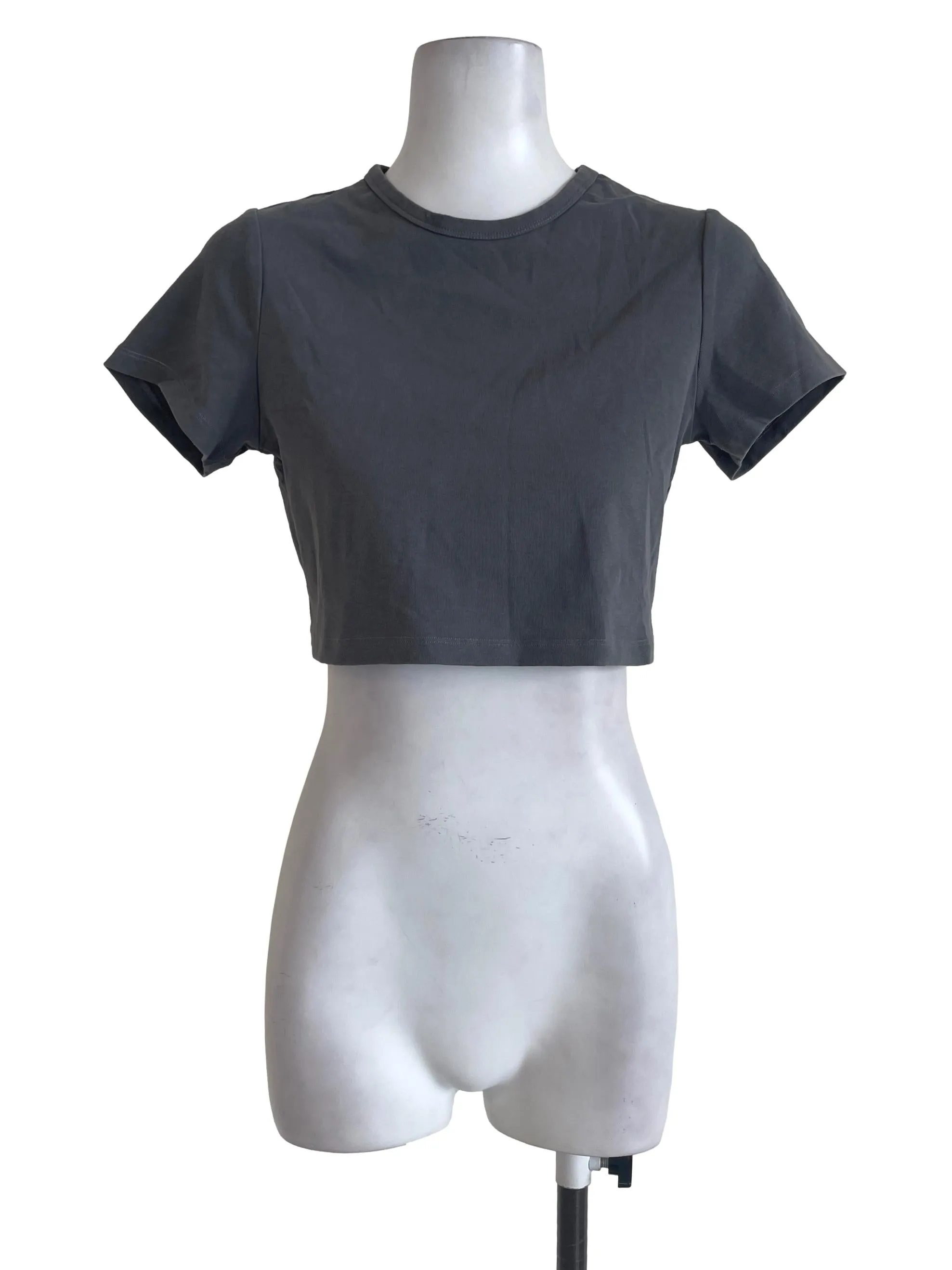 Grey Round Neck Plain Top