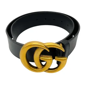 Gucci Black / Antiqued Gold GG Marmont Wide Leather Belt