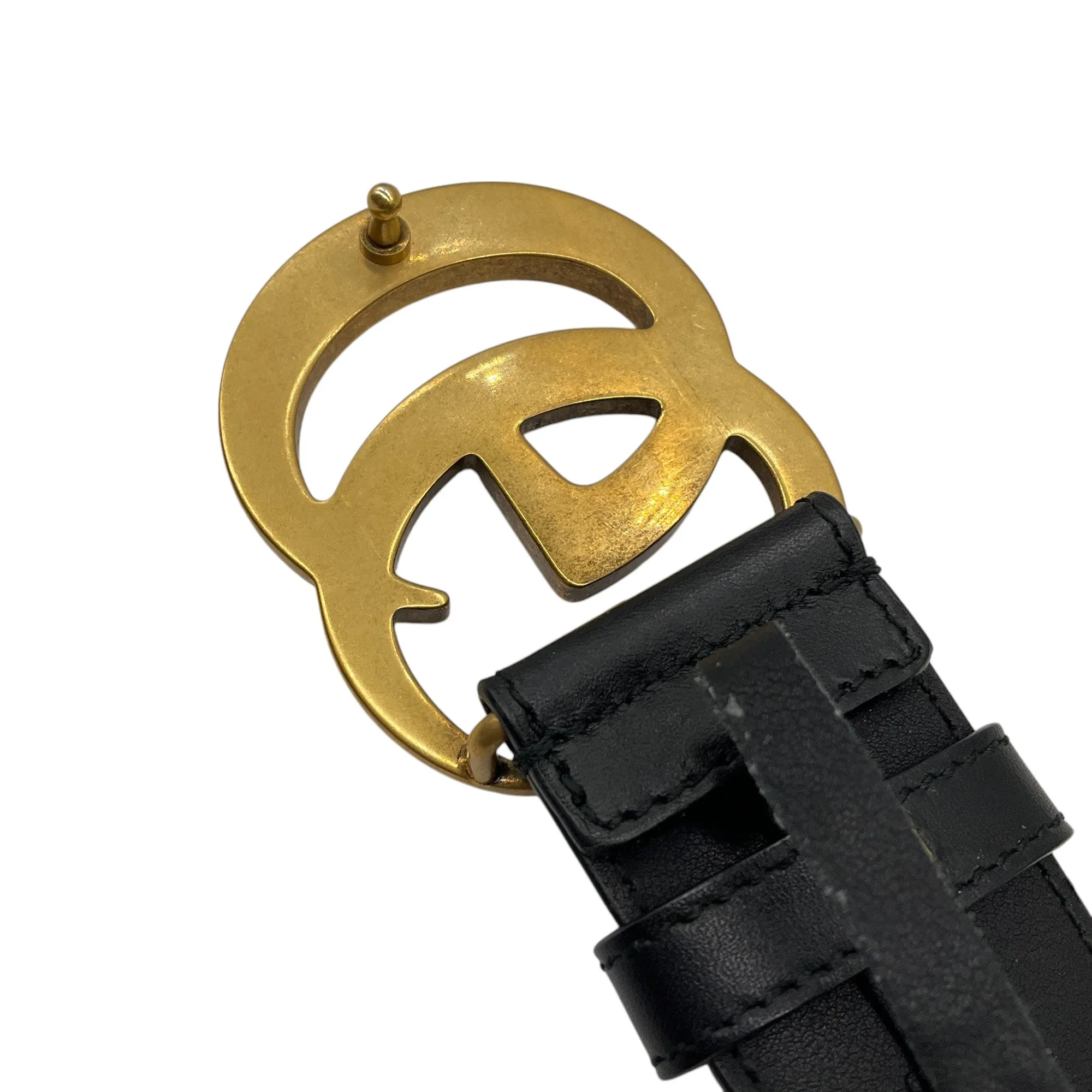 Gucci Black / Antiqued Gold GG Marmont Wide Leather Belt
