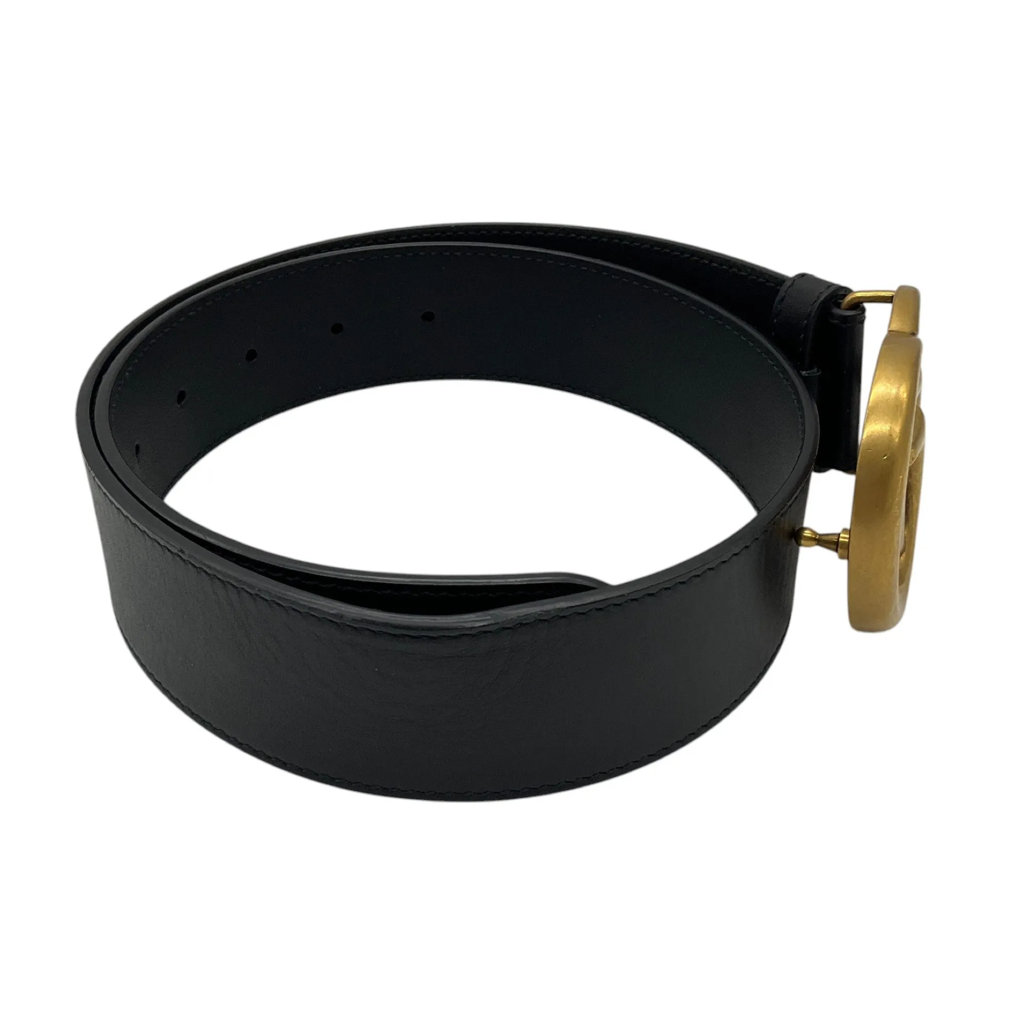 Gucci Black / Antiqued Gold GG Marmont Wide Leather Belt