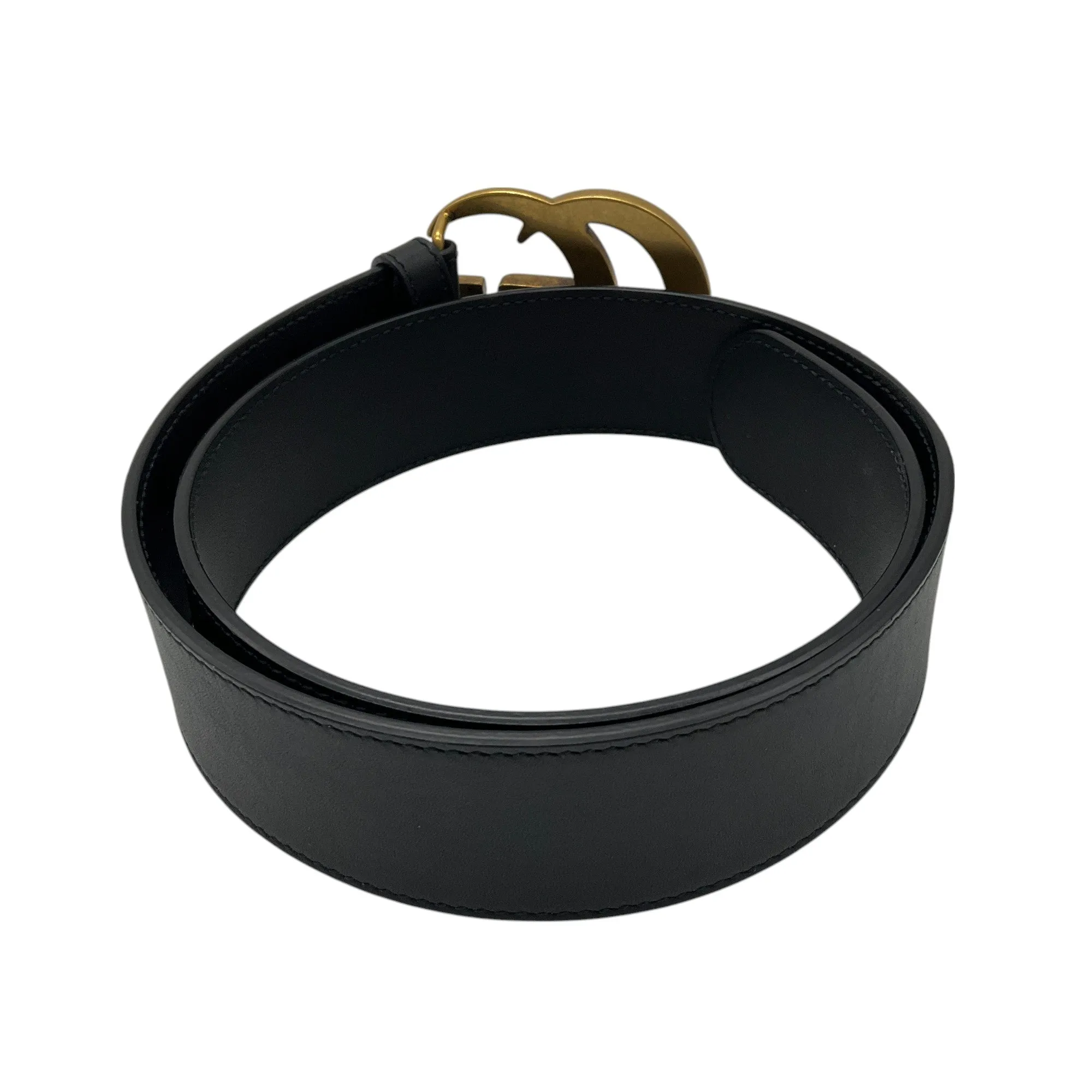 Gucci Black / Antiqued Gold GG Marmont Wide Leather Belt