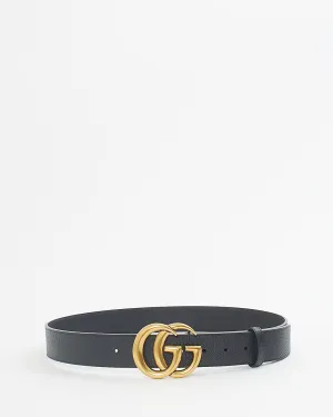 Gucci Black Leather Double G Buckle Marmont Belt - 100/40