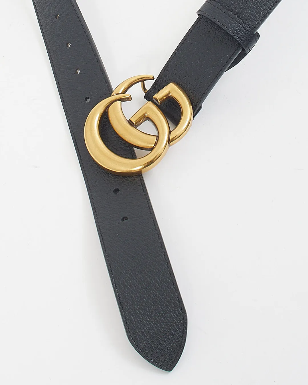 Gucci Black Leather Double G Buckle Marmont Belt - 100/40