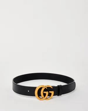Gucci Black Leather Medium Width GG Marmont Belt - 75/30
