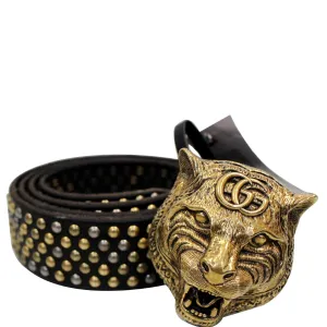 GUCCI Feline Head Studded Leather Belt Black 451224 - 15% OFF