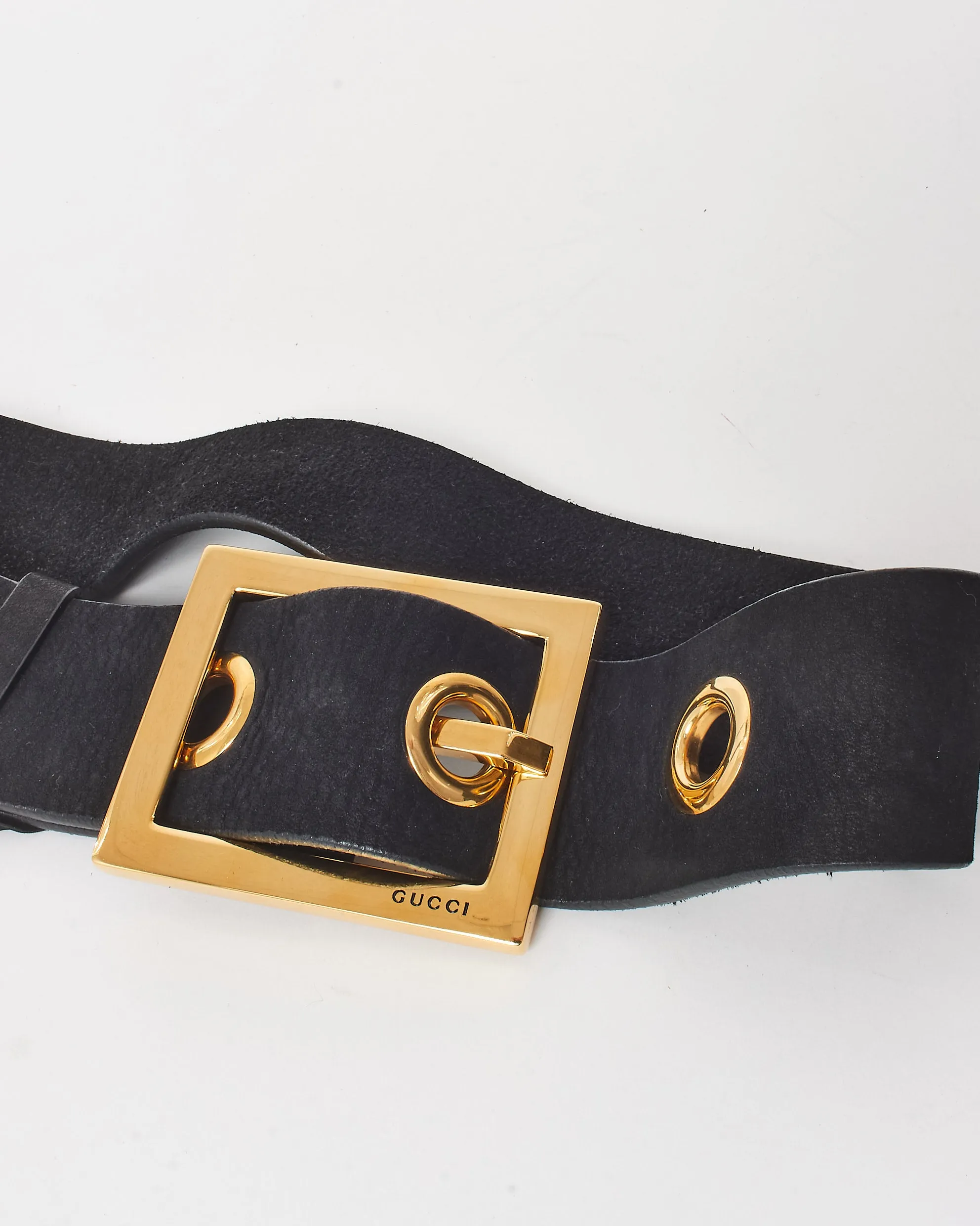 Gucci Vintage Black Matte Leather Wide Buckle Belt - 75/30