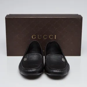 GUCCI Women's Black Qardaha Moc Moc Toe Leather Loafer Moccasin Flats Size 39