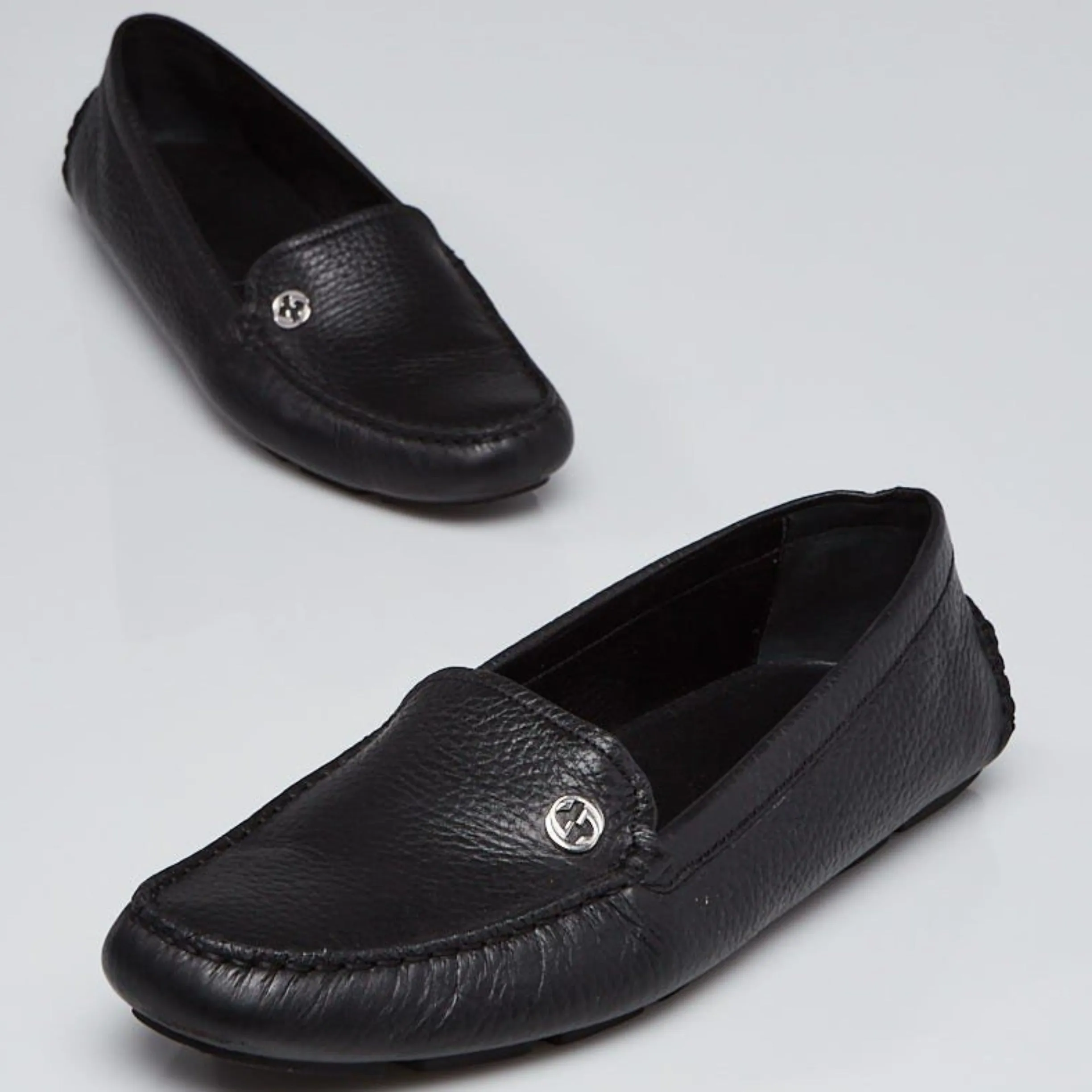 GUCCI Women's Black Qardaha Moc Moc Toe Leather Loafer Moccasin Flats Size 39