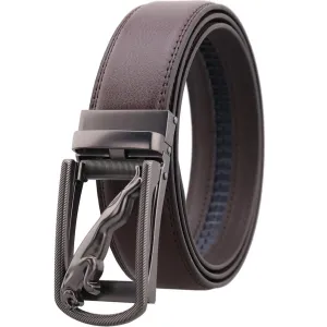 Gun Mens Adjustable Ratchet Slide Buckle Belt - Genuine Leather Automatic Belt with No Holes