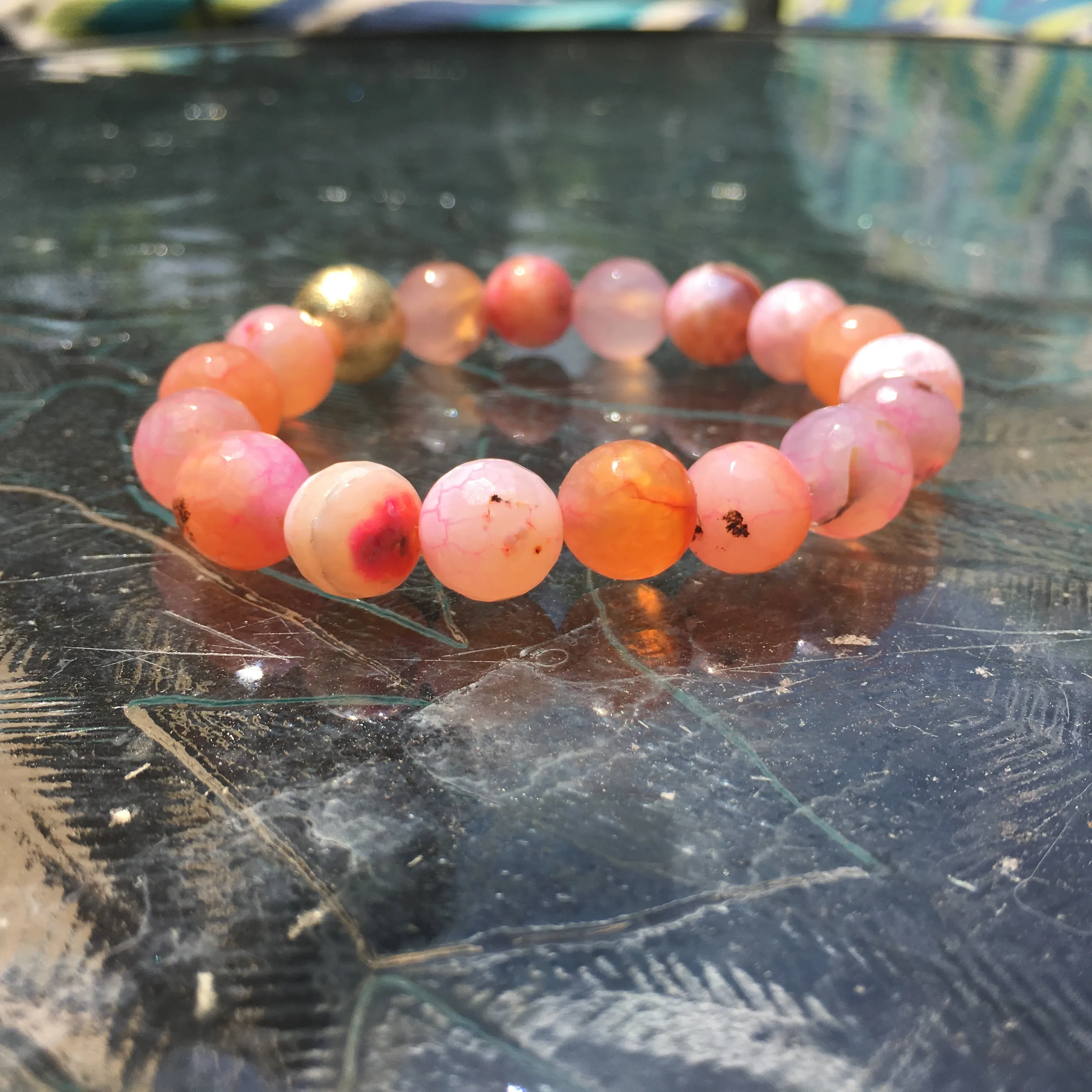 Handmade Beaded Stretch Bracelet- Pink