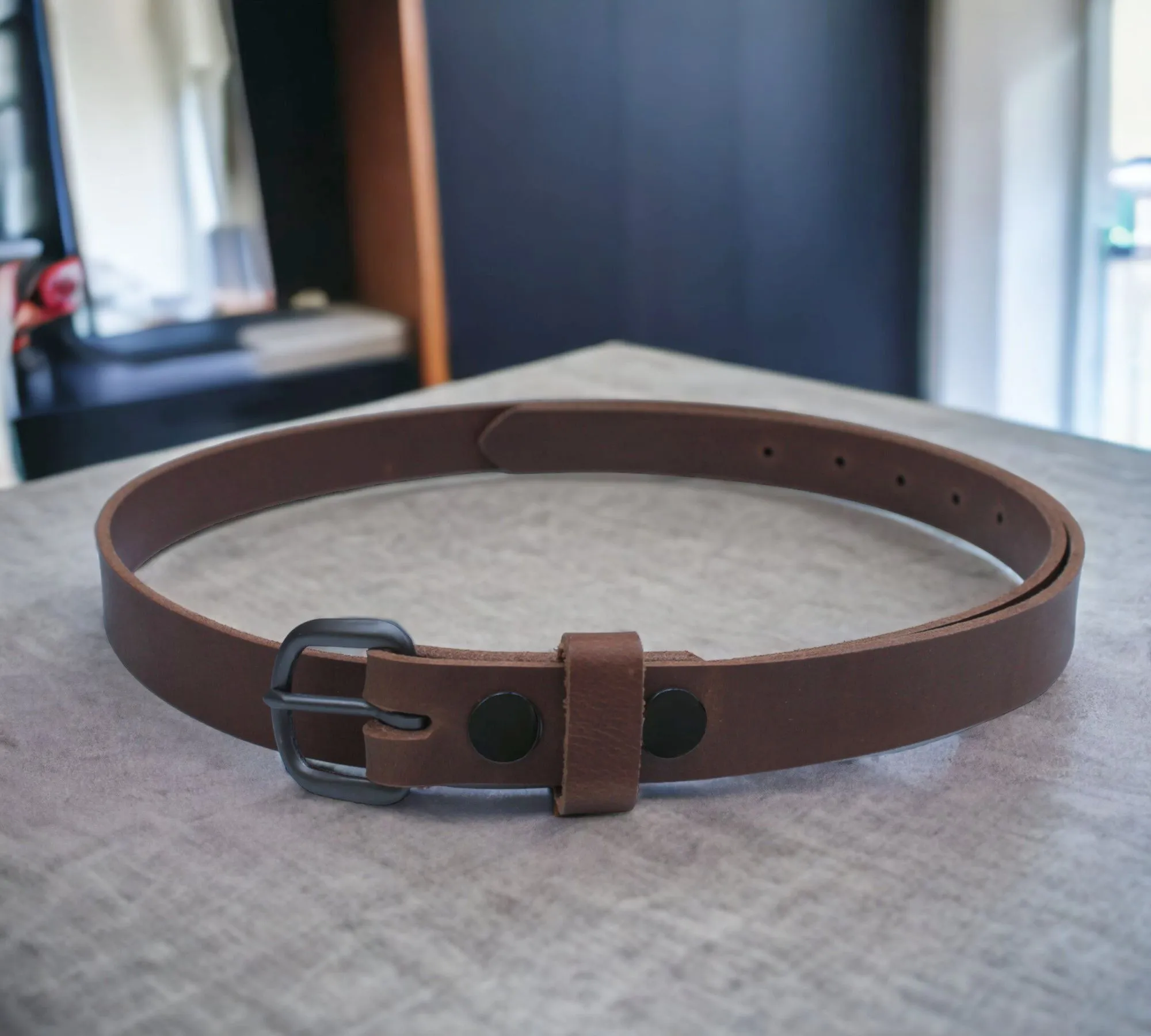 Handmade Men's Solid Leather Belt - 1 Inch, Sizes 50-58