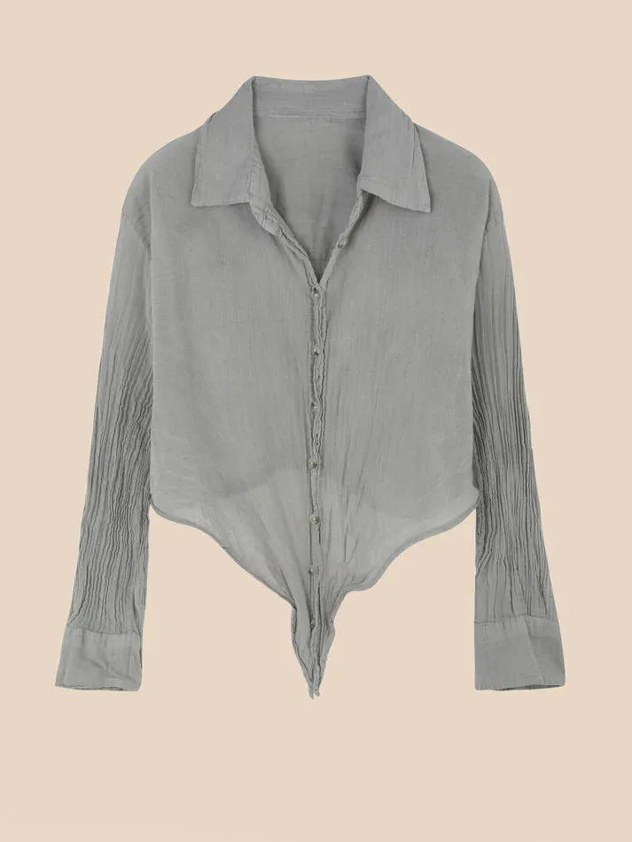 Healy Crop Button Down in Gauze Dusty Gray