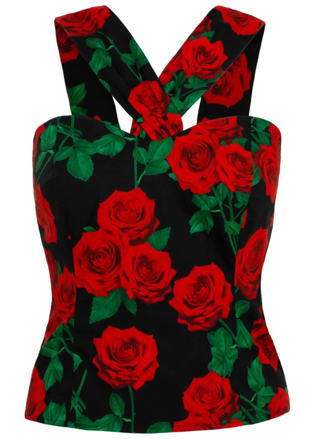 Hell Bunny Dolce Vita Roses 50's Top Black