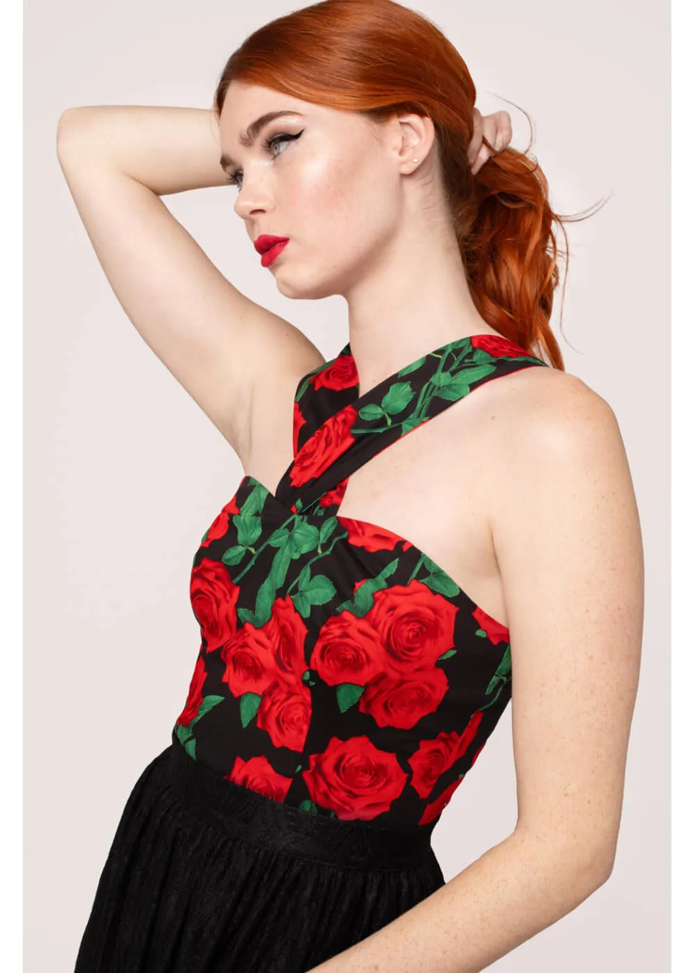 Hell Bunny Dolce Vita Roses 50's Top Black