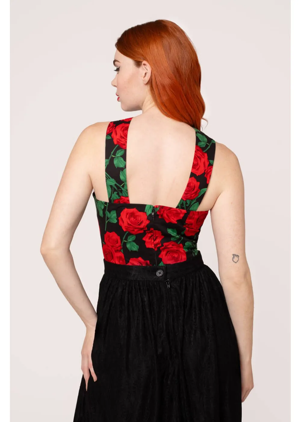 Hell Bunny Dolce Vita Roses 50's Top Black