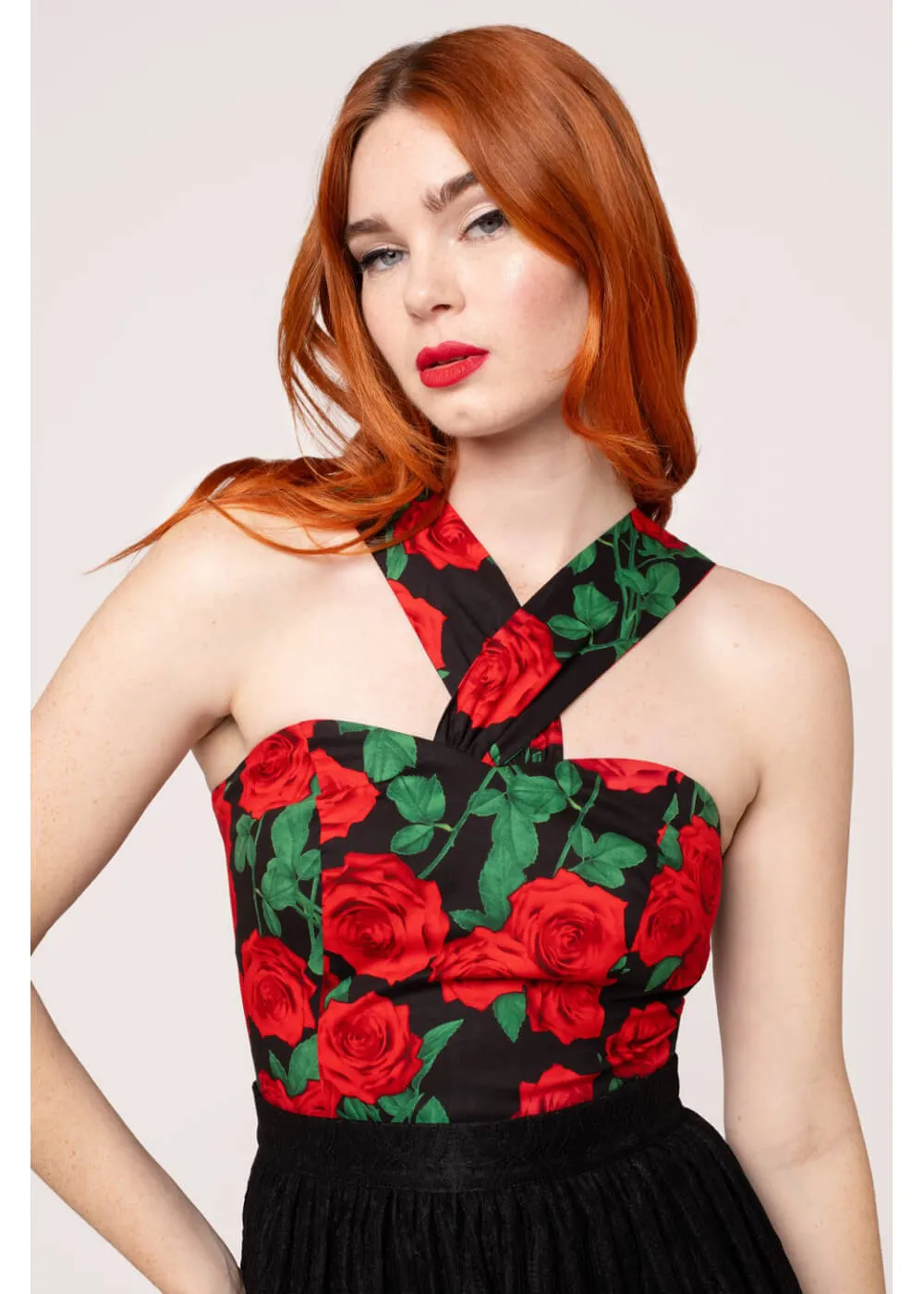 Hell Bunny Dolce Vita Roses 50's Top Black
