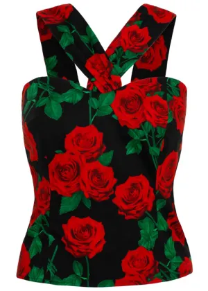 Hell Bunny Dolce Vita Roses 50's Top Black