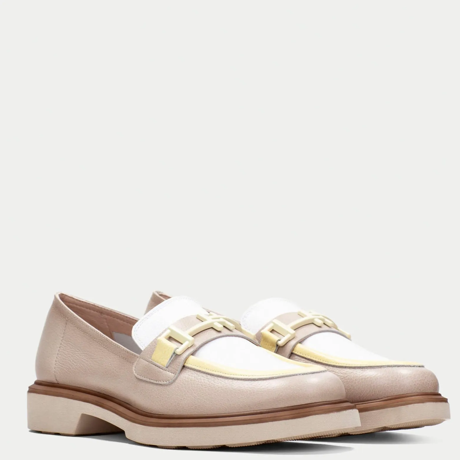Hispanitas Taupe & Yellow Leather Slip On Loafers